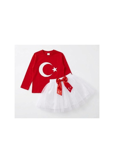 Trendmirend 23 Nisan Ve 29 Ekim Uzun Kol Ayyıldız Takım Fiyonku Kırmızı Beyaz 4 Beyaz 4