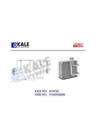 Klima Evaporatör Hyundaı Accent 1-2 1,3 1,5 Benzinli 1994-2006 235x226x74 9760925000 416935 Kale