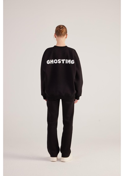 Holly Lolly Oversize Kesin Unisex Ghosting Sweatshirt Siyah