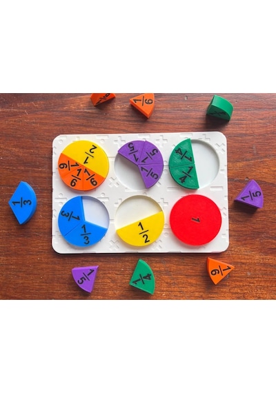 3d Baskı Kesirler Öğretim Seti - Eğitici Ahşap Görünümlü Matematik Puzzle, Kesir Öğrenme Materyali 6 Daire, 24 Parça