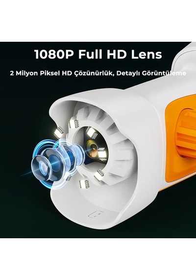 395 Turuncu Taşınabilir Dijital Çocuk Mikroskobu - 2.4 İnç Ips Ekranlı, 1080p Full Hd, 1000x Zoom, 8 Led Işıklı Eğitici Bilim Kiti