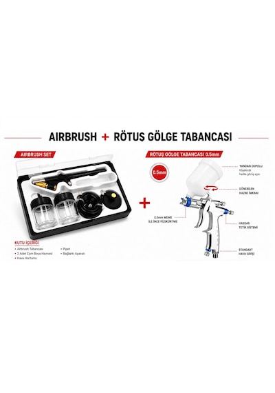 Airbrush Seti + Mini6 0.5mm Yandan Depolu Gölge Tabancası Seti