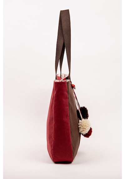 Fabric Craft Bag Omuz Çantası Kadın Duck Kumaş Desenli Büyük Boy Günlük Çanta Bordo - Kahverengi