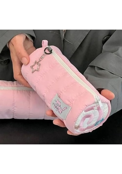 Fufu Narutomaki Y2k Rulo Pembe Kalemlik Pembe Kırtasiye Makyaj Düzenleyici Çanta Kalem Kutusu 124-Pembe
