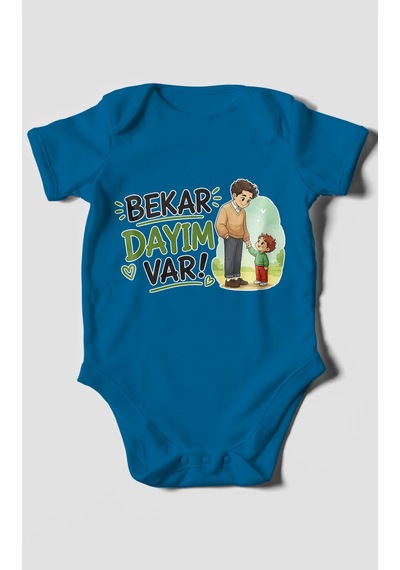 Morivokids Bekar Dayım Var Kısa Kollu Bebek Body %100 Pamuk Koyu Mavi