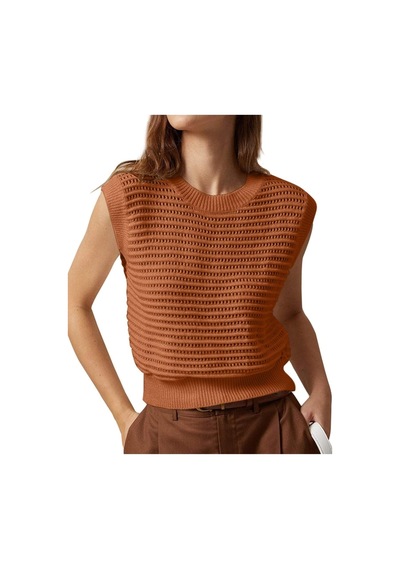 Youknitwear You Crochet Bisiklet Yaka Triko T-shirt Oranj