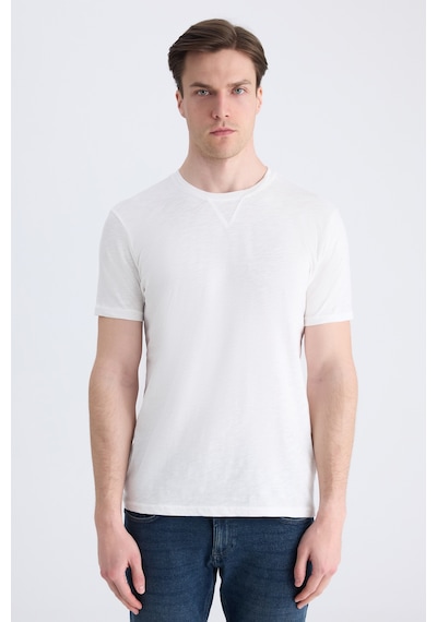 Twn Slim Fit Ekru Düz %100 Pamuklu T-shirt 4ec1447011072 E01