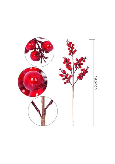 2 Adet El Yapımı Kokina Red Berry Yılbaşı Süs , Ev Parti Kış Noel Yılbaşı Süsü T107