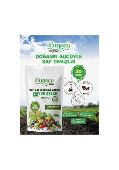 Natural Meyve & Sebze Yıkayıcı 100g 30 Kullanımlık - Bitki Ve Mineral Bazlı Temizleyici Toz Beyaz