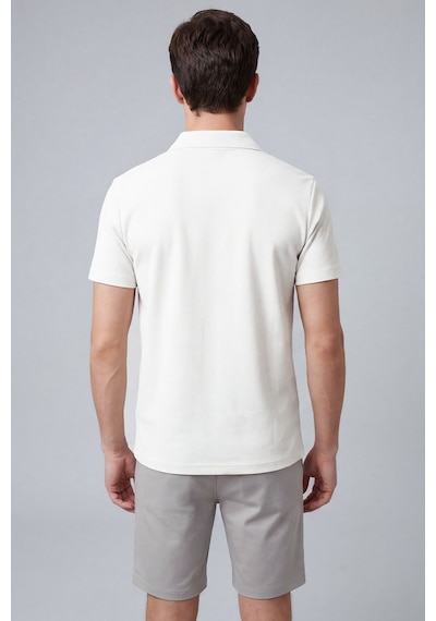 Ekru Rahat Form Yumuşak Dokulu Polo Yaka Erkek T-shirt - 88496