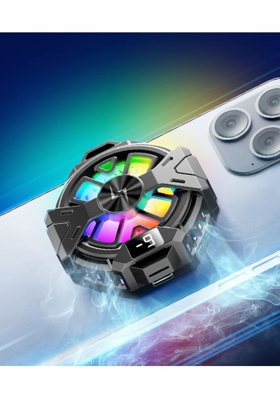 Mıknatıslı Mobil Fan Rgb Led Işıklı Isı Derece Göstergeli Gaming Live Cep Telefon Soğutucu Radyatörü