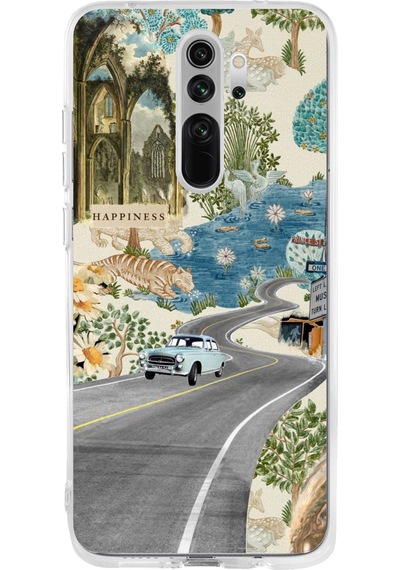 Redmi Note 8 Pro Uyumlu Yeşil Sanatsal Yol Çiçekler Baskılı Silikon Kılıf Renkli
