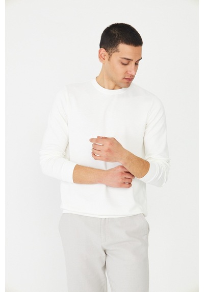 White Stone Beyaz Basic Bisiklet Yaka Erkek Sweatshirt Beyaz