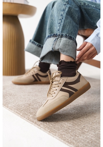 Daxtors Garantili Carina Günlük Ortopedik Kadın Sneaker Spor Ayakkabı Bej