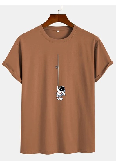 Flood Of Style Unisex Kahverengi İpte Astronot Baskılı Oversize