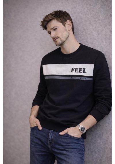 The Feel Marcel Erkek Regular Fit Bisiklet Yaka İnce Sweatshirt Siyah