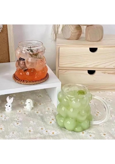 2 Adet 300 Ml Üzüm Desenli Borosilikat Bardak, Termisil, Bulut Desenli, Isıya Dayanıklı, Şık Ve Fonksiyonel İçecek Bardakları Kulpsuz çok renkli