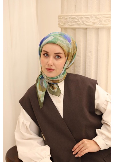 Silk Home Akrilik Desen Olinda İpek Eşarp Zeytin Yeşili