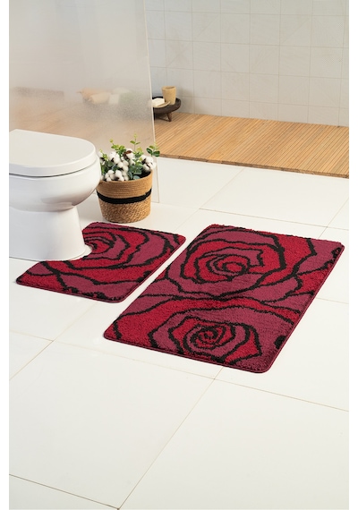 Buççin Online Mağaza Milenyum Crush Bordo 2'li Banyo Paspası Polipropilen Kalın 12 Mm + Bordo Çok Renkli