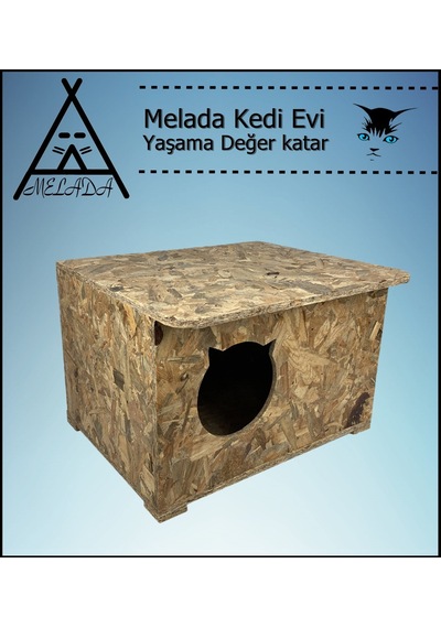 Melada Kedi Evi Dış Ortam Uygun Ahşap Kedi Evi Osb 50x45x34 Cm