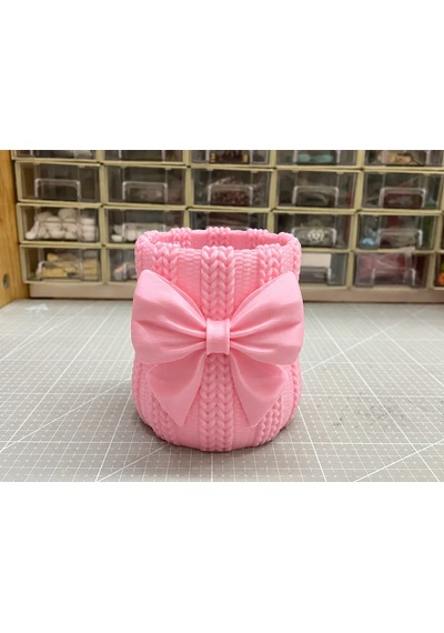 3d Baskı Fiyonklu Örgü Vazo - Dekoratif Çiçeklik-pembe Çok Renkli
