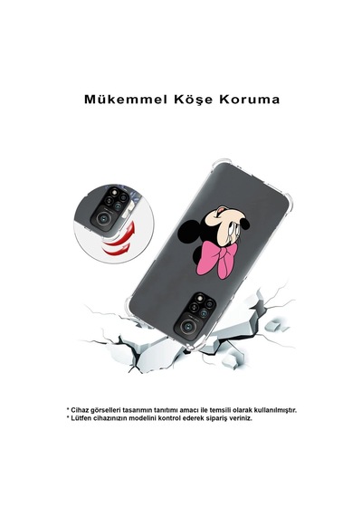 Xiaomi Mi 12 Lite Uyumlu Köşe Korumalı Antişok Kapak Minnie Mouse Tasarımlı Şeffaf Silikon Kılıf