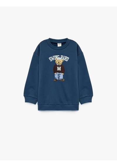 Koton Uzun Kollu Bisiklet Yaka Şardonlu Ayıcık Baskılı Sweatshirt Lacivert 6smb10080tk Lacivert