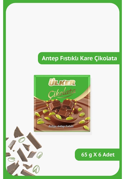 Ülker Bütün Antep Fıstıklı Kare Çikolata 6 x 65 G
