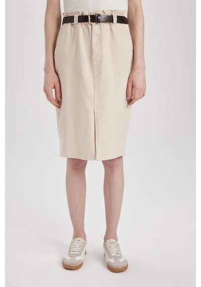 Defacto Kalem Normal Bel Yırtmaçlı Gabardin Midi Etek C2588AX24SPBG286 Bej