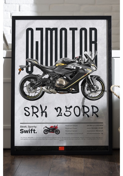 Qj Motor Srk 250rr Siyah Ahşap Çerçeveli Poster, Dekoratif Motosiklet Duvar Tablosu