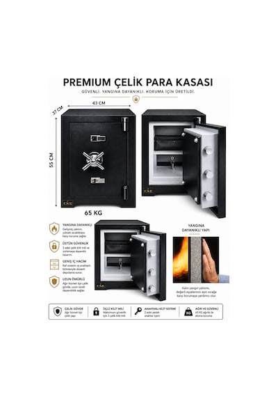Ev ve Ofis İşyeri Büro Tipi Altın Nakit Silah Ziynet Evrak Kıymetli Eşya  Güvenli Anahtarlı Çelik Para Kasası