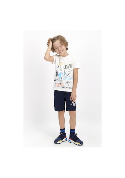 U S Polo Assn Lisanslı Krem Genç Erkek Bermuda Takım