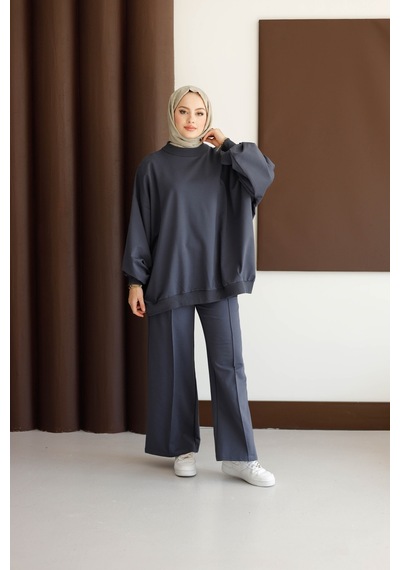Moonsc Kadın Oversize 2 İplik Tesettür Takım Gri