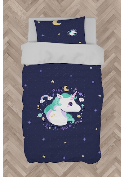 Mekta Home Bebek Ve Çocuk Odası Lacivert Unicorn Desenli Nevresim Takımı