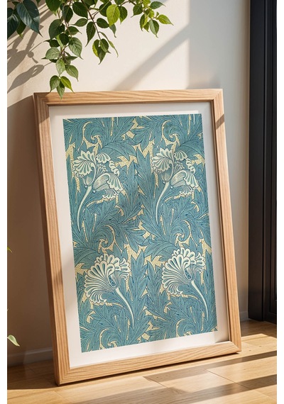 William Morris Lodden Desenli Çerçeveli Tablo Viktorya Serisi Şık Vintage Duvar Sanatı Tasarım Kayın