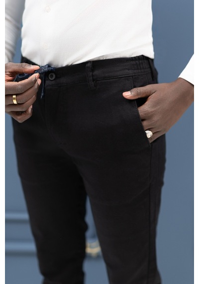 Perpant Slimfit Beli İplikli Pamuklu Gabardin Kışlık Jogger Pantolon Siyah