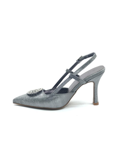 Feles Taş Toka Detaylı Arkası Açık Stiletto Kadın Topuklu Ayakkabı PLATIN