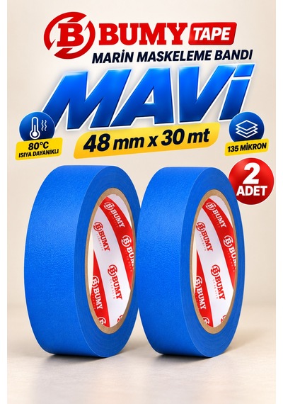 2 Adet Mavi Maskeleme Bandı 48 Mm X 30 Metre Marin Boya Bantı Isıya Dayanıklı Bant Kağıt Bantları