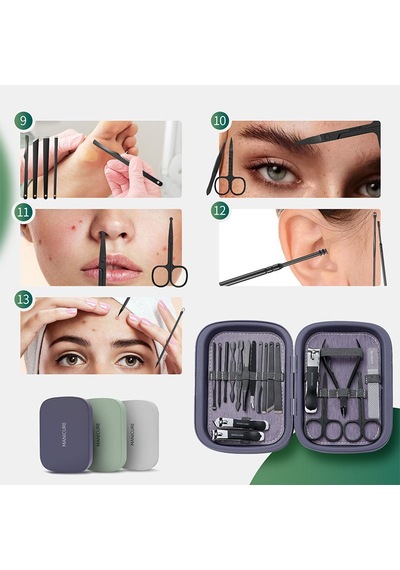 Manikür Pedikür Seti Tırnak Manikür Pensi Set 18 Pcs Mor