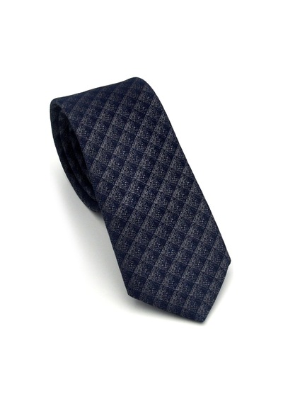 Gaffy Gri Küp Desenli Lacivert Dokuma Kumaş Mendilli Slim Fit Kravat // Sdk-2605-2 Lacivert