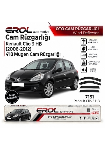 Renault Clio 3 2006-2012 4'lü Hb Mugen Cam Rüzgarlığı Siyah