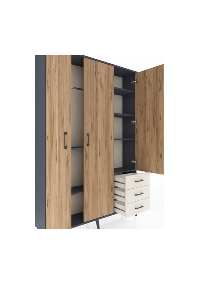 Arges Dolap 6 Raflı 3 Çekmeceli Tek Askılı 132x30x195 Antrasit-çam/aytaşı Atlas Çam/aytası Arges Dolap 6 Raflı 3 Çekmeceli Tek Askılı 132x30x195 Antrasit-çam/aytaşı Atlas Çam/aytası