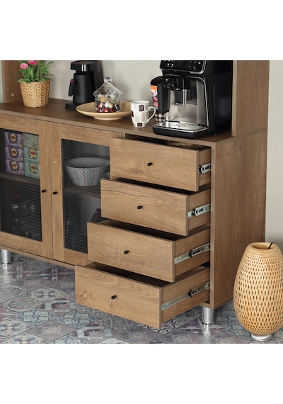 Pasific Home Grano Kahve Köşesi Çok Amaçlı Kiler Dolabı, 140 cm, Koyu Meşe