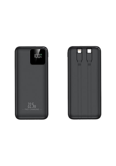 20000mah Powerbank 22.5w Hızlı Şarj Özellikli Type C Ve Lightning Kablolu Pd Taşınabilir Şarj Aleti Siyah