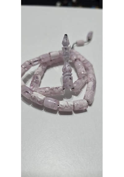 Sistem Püskül Pembe Sıkma Kehribar Tesbih Pembe - Beyaz