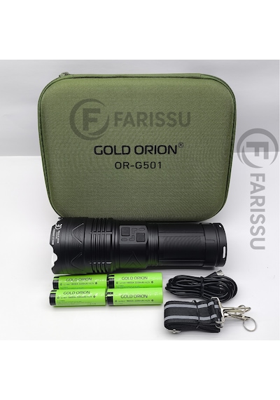 Or-g501 Geceyi Gündüze Çeviren 3 Km Menzilli Dev Projektör Fener Powerbank Özellikli Yedek Pilli Full Set Siyah