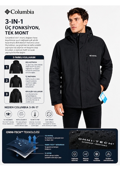 Columbia Nordic Point Fs Interchange Omni-heat 3 İn 1 Erkek Mont Xo9741-010 Siyah