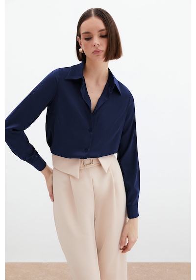 Sateen Saten Gömlek - Lacivert-135996 Lacivert