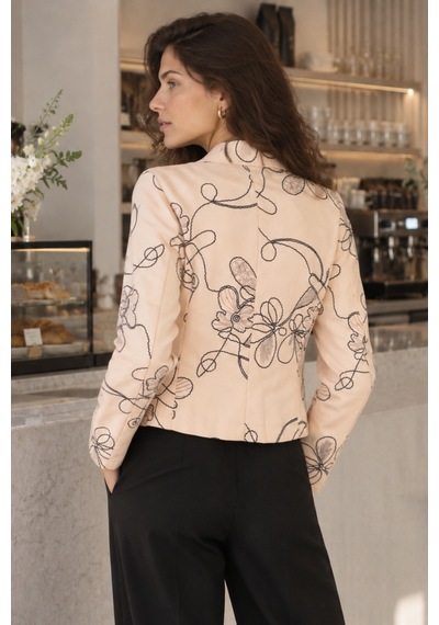 Armonika Kadın Sarı Kruvaze Yaka Desenli Crop Ceket Arm-27k001025