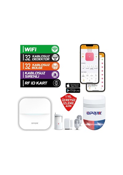 Opax-w20-w Beyaz Bgr-09 Kablosuz Sirenli Akülü Wifi Ev Ve İşyeri Alarm Seti